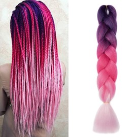 Dcbaboo Hair Extensions for Braiding Jumbo Braiding Hair Extension 1pack 24inch Synthetic Hair Kanekalon Ombre Braids Extensions Hair Afro Crochet Twist Box Braids 100g, Purple-Peach Pink-Pink