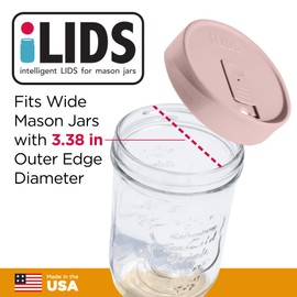 iLids Mason Jar Drink Lid, Wide Mouth, Pale Pink, 2-Pack