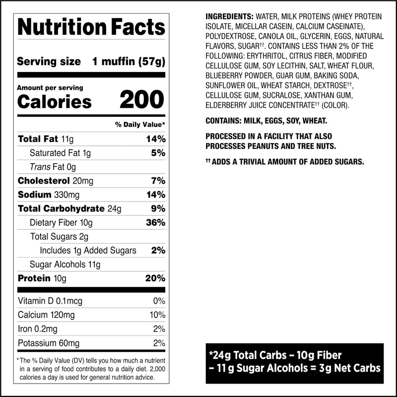 Quest Nutrition Blueberry Muffin, 10g Protein, 3g Net Carb, 2g