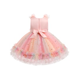 IBTOM CASTLE Birthday Dress for Girls, Toddler Baby Sequin Rainbow Tulle Tutu Party Dress 3D Flower Pageant Formal Flower Girl Dress Christmas Photoshoot Dance Gown Gown Pink-Rainbow 4-5 Years
