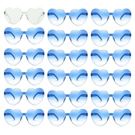 Bachelorette Party Favor, Heart Sunglasses, 18 Pack Rimless for Women Valentines Day Party Supplies (1White+17 Gradient Blue)