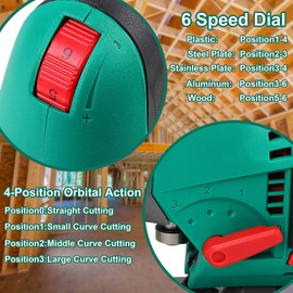 HYCHIKA Jig saw, 6.7A Jig Saw 800-3000SPM with 6 Variable Speeds, 4 Orbital Sets, Bevel Angle 45°, 6PCS Blades, Pure Copper Motor, Laser Guide, Wood Metal Plastic Cutting