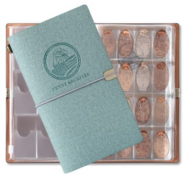 MUDOR Pressed Penny Collecting Book with Archival Diary, Souvenir Penny Book Holds 203 Coins, Pressed Penny Holder Fits Elongated Stretched Pennies,Quarters or Nickels