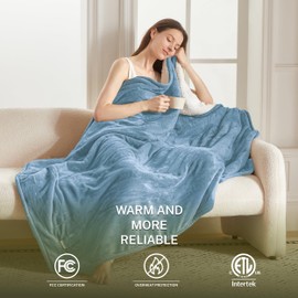 Cozorbt Heat Blanket 84”x90” Queen Size-Dual Control，Soft Flannel & Sherpa Electric Blanket with 10 Heat Settings,12 Timer Setting and 8 Hours Auto-Off,ETL Certified Machine Washable,Light Blue