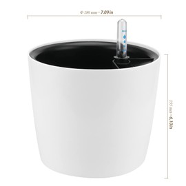 HEIHAK 4 Pack 7 Inch Self Watering Planter for Indoor Plants, White Decorative Round Plastic Self Watering Pots with Level Indicators for Soil Planting, Flowers, Herb, African Violet, Succulent
