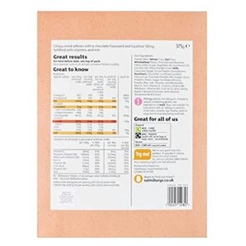 Sainsbury's Choco Hazelnut Squares Müsli 375 g – Knusprige Müslikissen mit Schokoladengeschmack und Haselnuss-Füllung, angereichert mit Vitaminen und Eisen