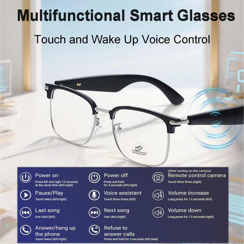 Yosugar Smart Translation Glasses with AI,Smart Bluetooth Glasses for Men,