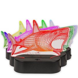 MIK funshopping 3D Light Night Light 3D Effect Lamp with Colour Changing 20 cm High (Shark)