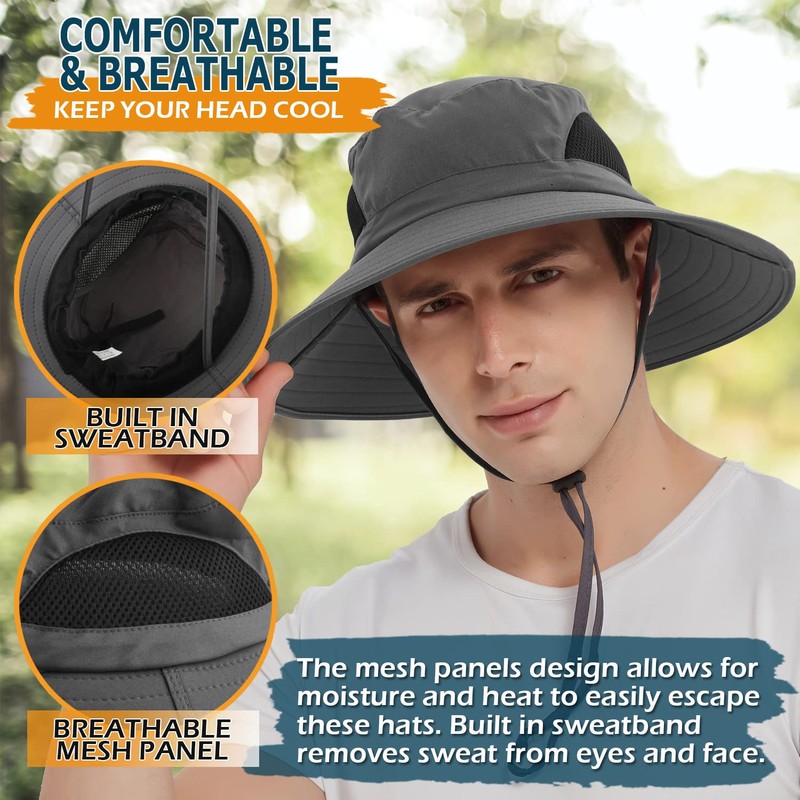 Wide Brim Sun Bucket Hat, Waterproof Boonie Hat for Men