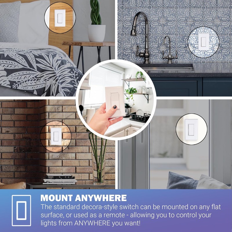 RunLessWire Self-Powered Wireless Light Switch & Receiver Kit, No Wires,