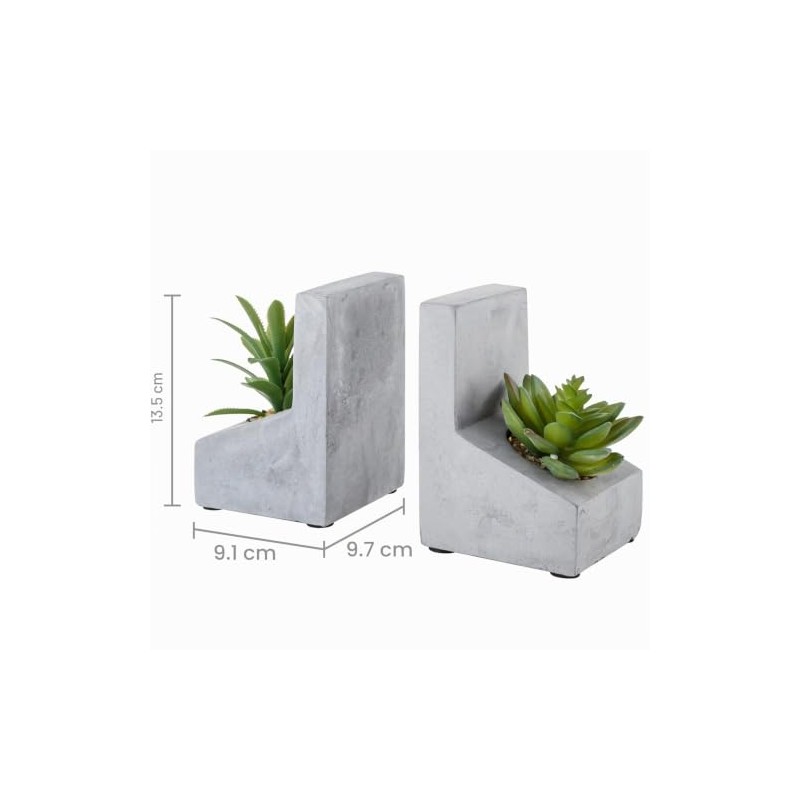 MyGift Sujetalibros en Forma de L de hormigón con Plantas