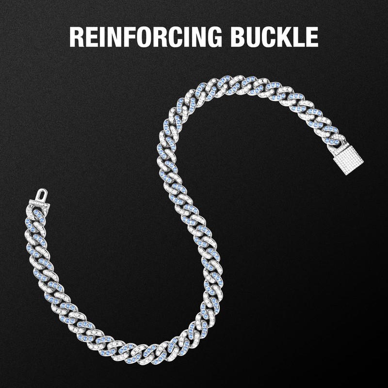 WimuPath Silver-Plated Blue Diamond Dog Collar - Cuban Style Metal