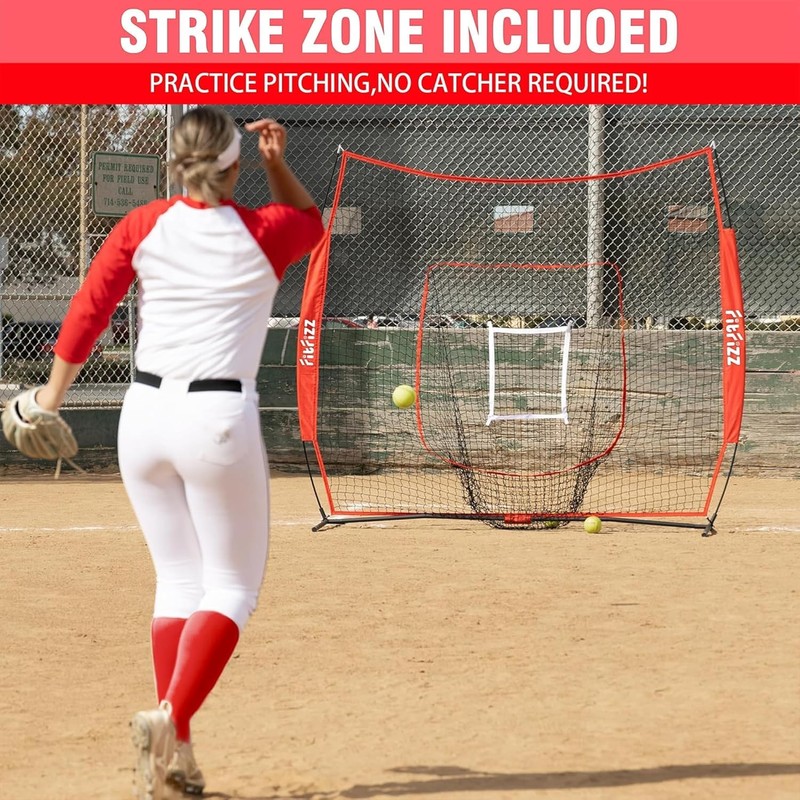 FITFIZZ 7x7 ft Baseball Net for Batting Pitching Hitting, Softball