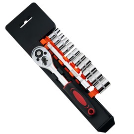 HENYQANN 12-Piece Socket Spanner Set 1/4 Inch Reversible Ratchet CR-V Ratchet Wrench Set 4-13 mm Hex Bit Inserts and 1/4 Inch (6 Inch) Adapter Extension