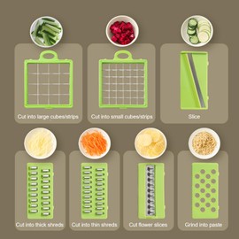 Fleymu Manual Vegetable Cutter (16 Pieces), Multifunctional Mandolin, Vegetable Slicer for Potatoes, Onions and Vegetables, Kitchen Appliances, Ideal as Chip Cutter, Julienne Cutter and Dice Cutter