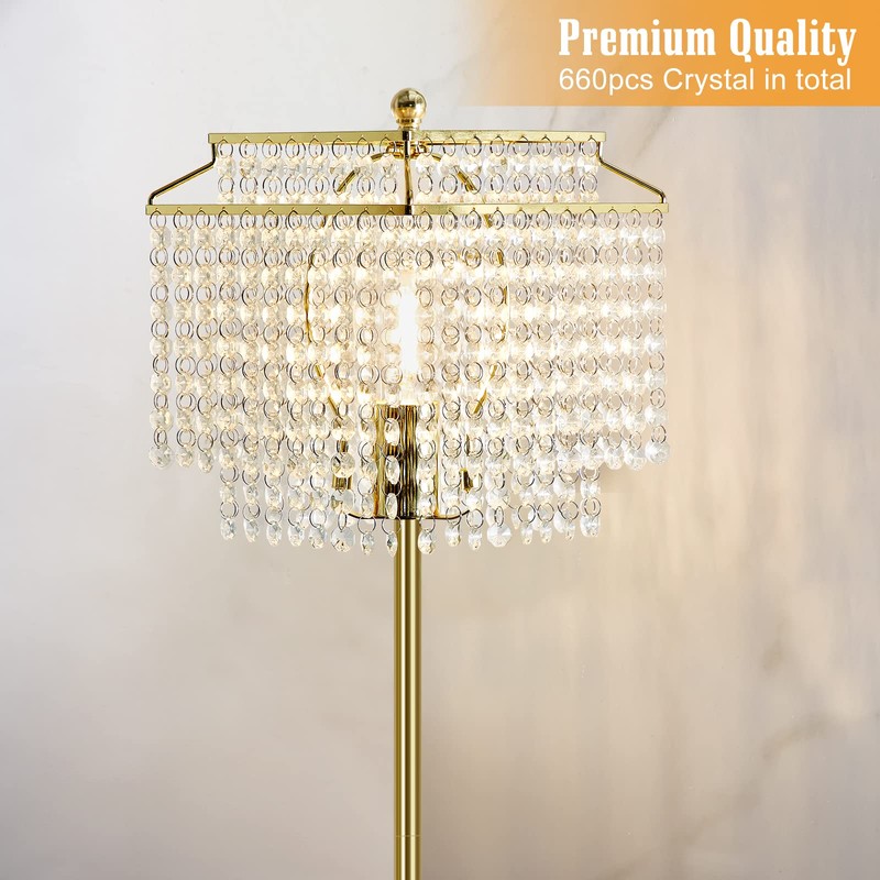 Luvkczc Gold Crystal Floor Lamp, 64" Tall Elegant Standing Lamp
