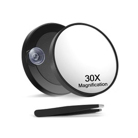 Macaki Espejo de aumento 30X con 2 ventosas, espejo de maquillaje con aumento de 3.5 pulgadas y pinzas inclinadas, negro, 1 unidad