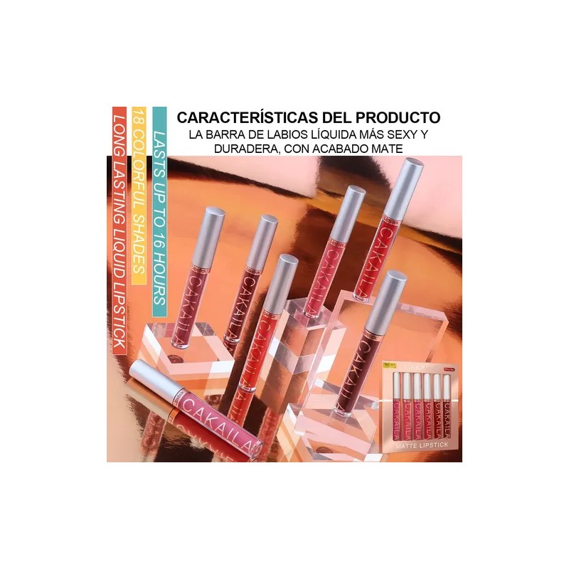 Gloss Labial Mate 6pcs Larga Duración Pigmentación Intensa