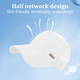 YAMEE High-Crown Baseball Cap Men's Breathable Half Mesh Summer Peaked Caps for Men Waterproof Quick-Drying Baseball Cap Men's Sun Protection Cap Women Lightweight Baseball Caps for Men, White, Unit