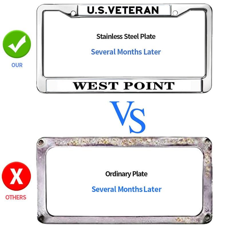 US Veteran West Point Stainless Steel License Plate Frame Proud