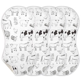 WELLDAY Muslin Baby Burp Cloths Set of 1, Soft Absorbent Farm Animals Muslin Washcloths, Bibs, Face Towel for Newborn Boys Girls, 22 x 11 Inch