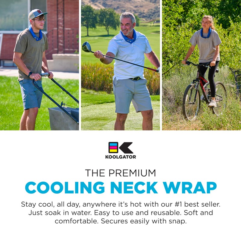 KOOLGATOR Cooling Neck Wrap - Men, Women, Children (Flames: Blue