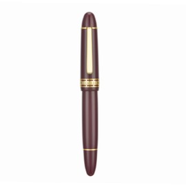 Yongsheng Junlai 630 Acrylic Fountain Pen, Size 8 Medium Nib with Piston Filling System, Wine Red Classic Design Smooth Writing Pen (Gold Trim)