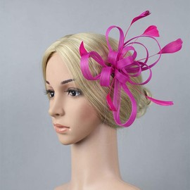 Holibanna Women Fascinators Wedding Flower Hair Clips Pillbox Hat Feather Flapper Bridal Headdress Headpieces Hair Accessories (Rose Red)