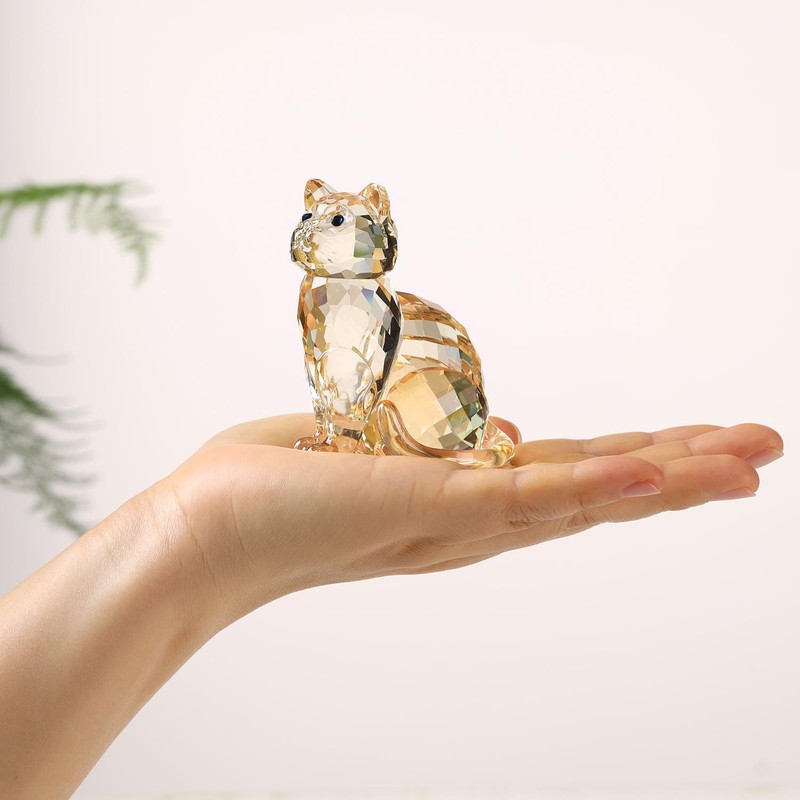 Crystal Cat Realistic Animal Kitten Art Figure Collection Table Decoration