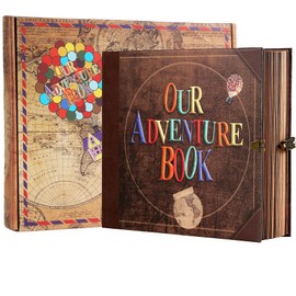 Scrapbook Photo Album,Our Adventure Book, Embossed Words Hard Cover Movie Up Travel Scrapbook for Anniversary, Wedding, Travelling, Baby Shower, etc (Adventurebook Letter)