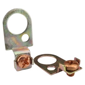 10 x Ground lug with hole for underground cable, earth clamp, earth conductor bridge with screwed ground screw, yellow-galvanised (diameter 13.5 mm)