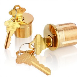 2 Pack Brass Mortise Cylinder Keyed Alike with 4 Keys for SC Keyway Standard Commercial Door Lock Cylinder, Storefront Door Lock Replacements, Gold Finish (1 1/8 "-29 mm Length)