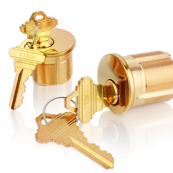 2 Pack Brass Mortise Cylinder Keyed Alike with 4 Keys