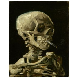 Creepy van gogh smoking skeleton poster or print unframed vintage painting reproduction