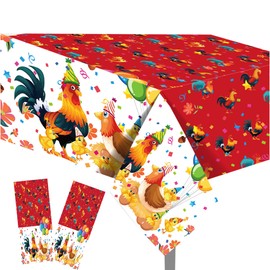 MOZUI 2-Pack Chicken Party Tablecloth Watercolor Rooster Disposable Tablecloths - 54x87 Inch Farm Chick Theme Table Covers Rustic Farm Themed Decor for Camping, BBQs & Outdoor Celebrations