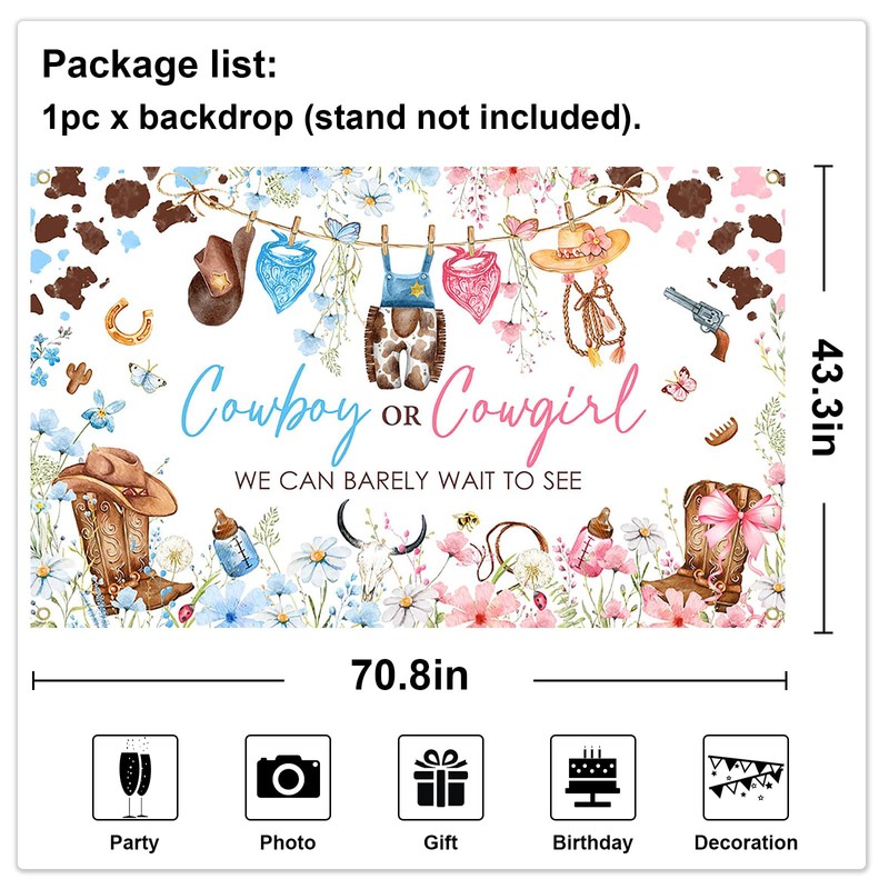 Mocsicka Cowboy or Cowgirl Gender Reveal Backdrop Banner Western Rodeo