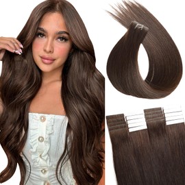 MioYio Invisible Tape in Hair Extensions Human hair 100% Remy Human Hair 2#-Darke Brown Natural Hair Extensions 22inch 20PCS/50G/Pack Invisible Tape in Extensions Straight