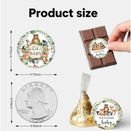 Woodland Baby Shower Favors Stickers, 450PCS Greenery Forest Animals Chocolate Kisses Candy Stickers, It's A Boy Baby Shower Candy Labels