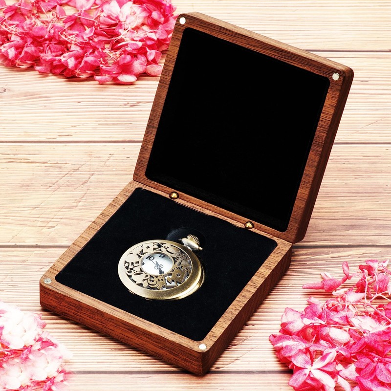 COSISO Walnut Wood Pocket Watch Box Portable Single Pocket Watch