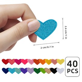 Pack of 40 Heart Sew-On Patches, Mini Heart Shaped Patches, Mini Iron-On Iron Patches Stickers, Appliqué DIY Heart Pattern for T-Shirt, Jeans, Clothing, Repairs, Decor
