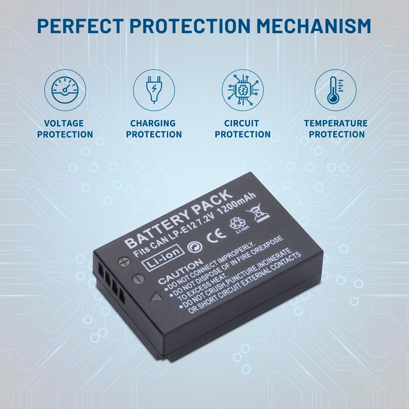 2-Pack LP-E12 Batteries with USB Dual Battery Charger for Canon