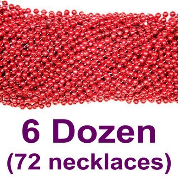 33 inch 07mm Round Metallic Red Mardi Gras Beads - 6 Dozen (72 Necklaces)