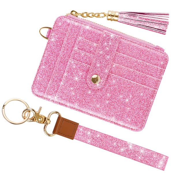 Simikol Slim Zipper Credit Card Holder with Keychain Wristlet Small