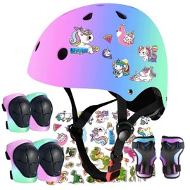 Kids Bike Helmet Adjustable Bike Helmet with Knee Pad Elbow Pads Guards, Toddler Helmets for 3-5-8-14+Riding Scooter Inline skatings Skateboard Helmet