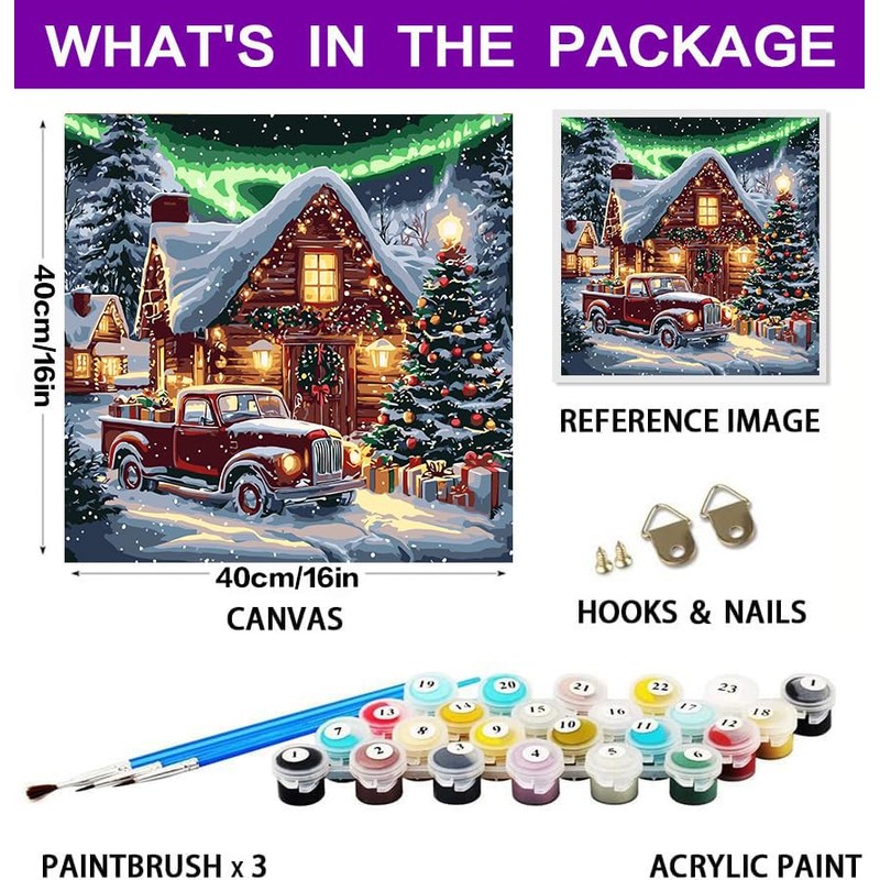 Christmas Paint by Numbers Kit for Adults, Red Truck Paint