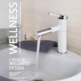 CIENCIA Bathroom Vessel Faucet Single Handle Basin Faucet Brass 360°Swivel White Bathroom Sink Faucet, Basin Mixer Tap, BW6112B