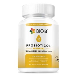 BIO B | Probióticos Prenatal con 15 billones UFC y cepas especializadas + prebióticos | 30 cápsulas veganas