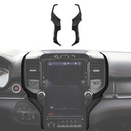 CheroCar Center Console GPS Navigation Screen Side Panel Trim Cover Frame Compatible with 2019 2020 2021 2022 2023 Dodge RAM 1500 2500 3500,Carbon Fiber Exterior Accessories
