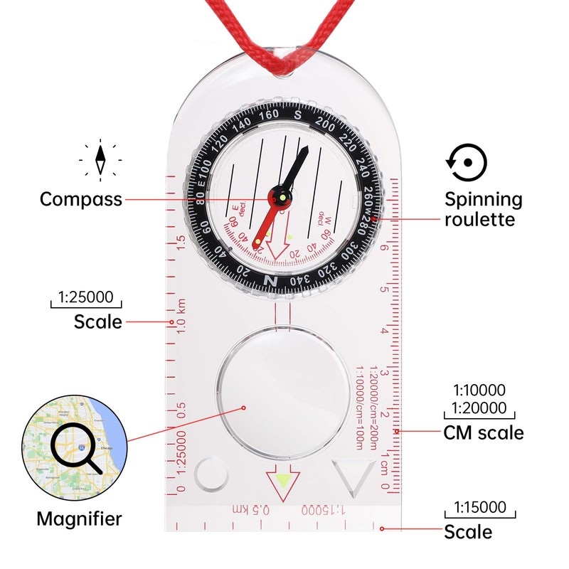 Orientation Compass, Hiking Navigation Compass, Portable Compass for Survival Mountaineering,