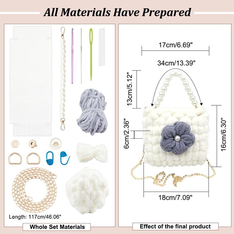 WADORN DIY Crochet Handbag Making Kit, Hand-Knit Woven Tote Bag